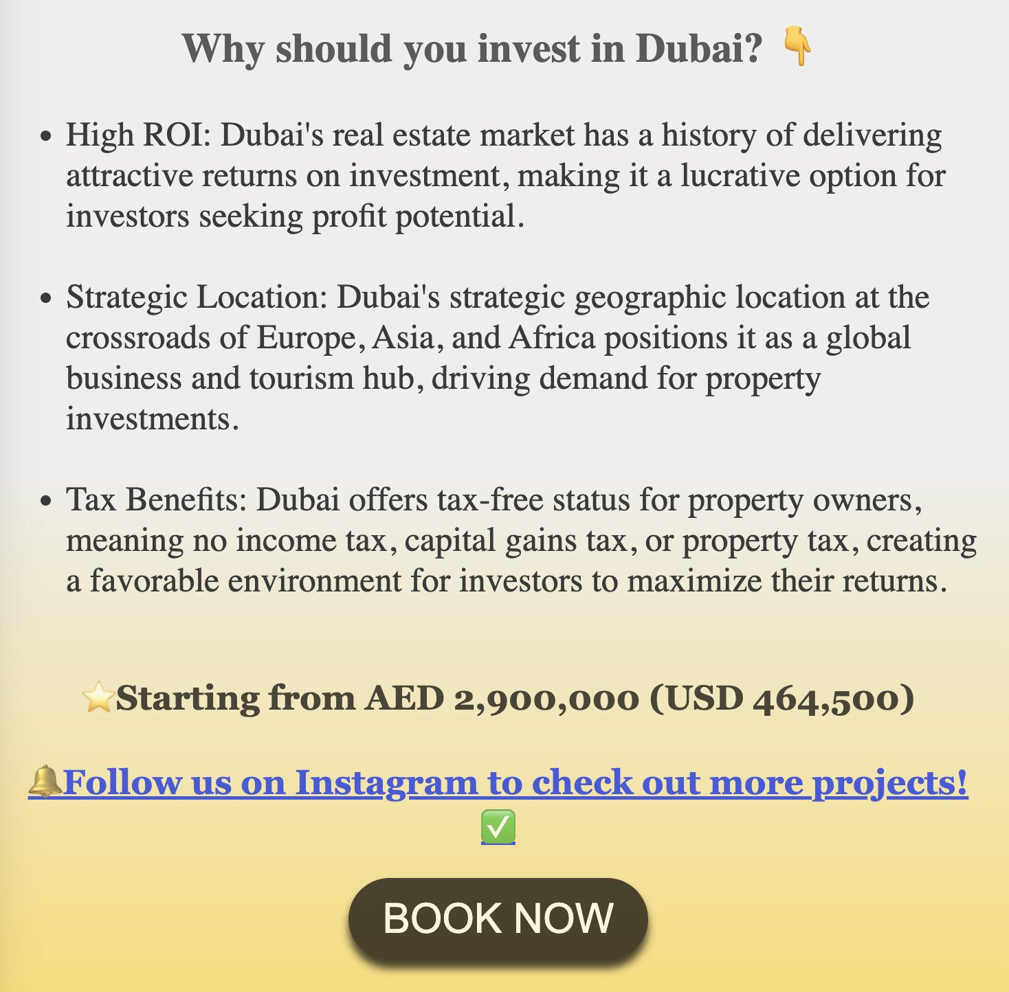 Invest in Dubai project